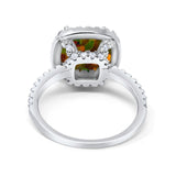 Halo Wedding Ring Cushion Cut Round Simulated Cubic Zirconia 925 Sterling Silver