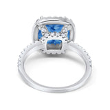 Halo Wedding Ring Cushion Cut Round Simulated Cubic Zirconia 925 Sterling Silver