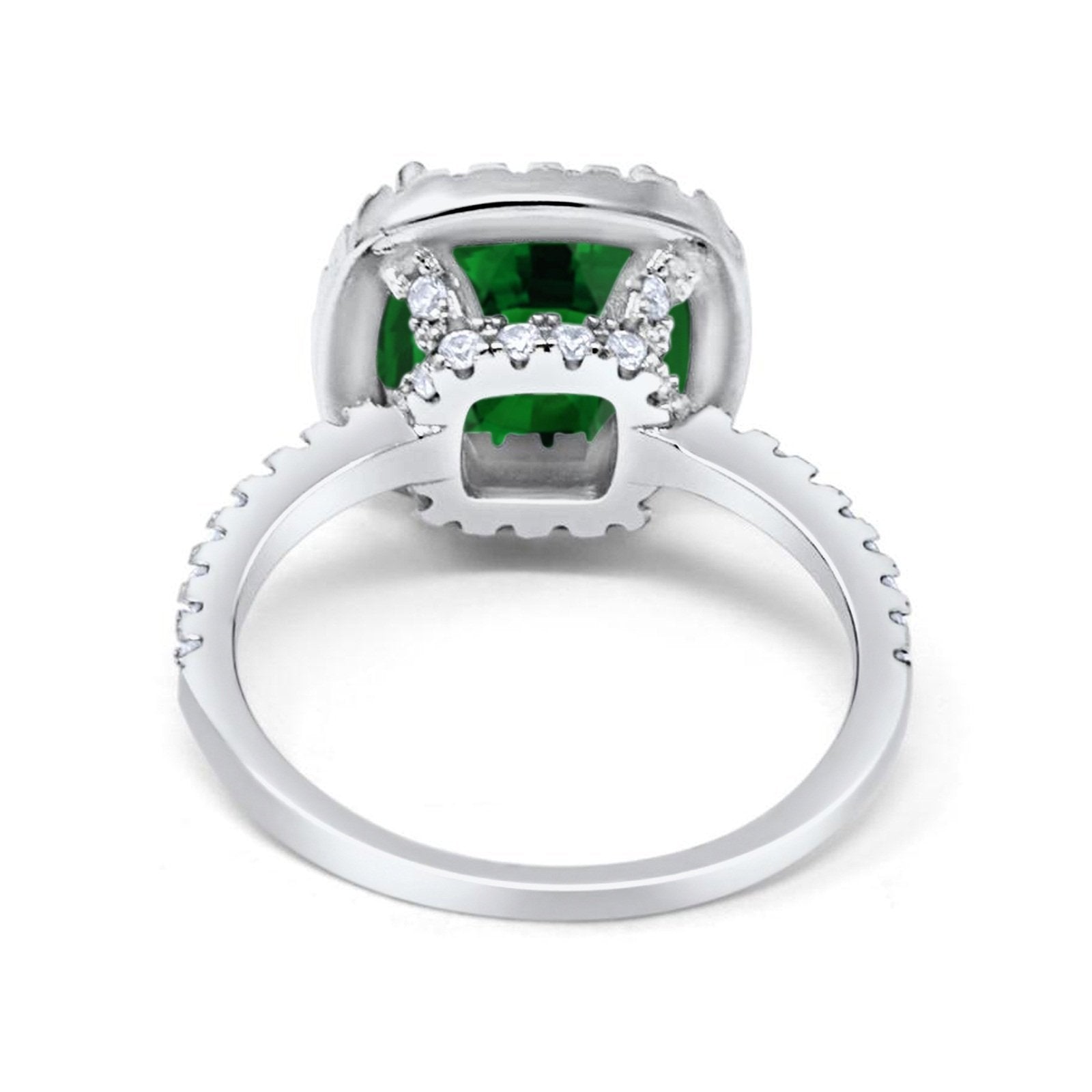 Halo Wedding Ring Cushion Cut Round Simulated Cubic Zirconia 925 Sterling Silver