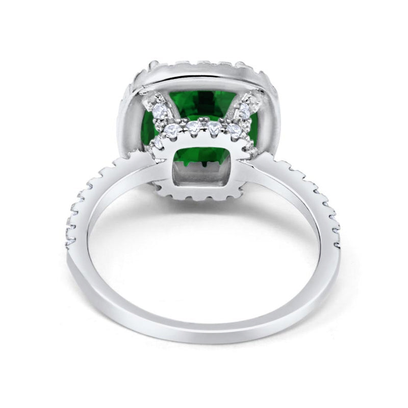 Halo Wedding Ring Cushion Cut Round Simulated Cubic Zirconia 925 Sterling Silver