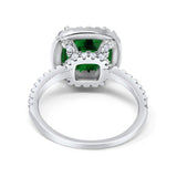 Halo Wedding Ring Cushion Cut Round Simulated Cubic Zirconia 925 Sterling Silver