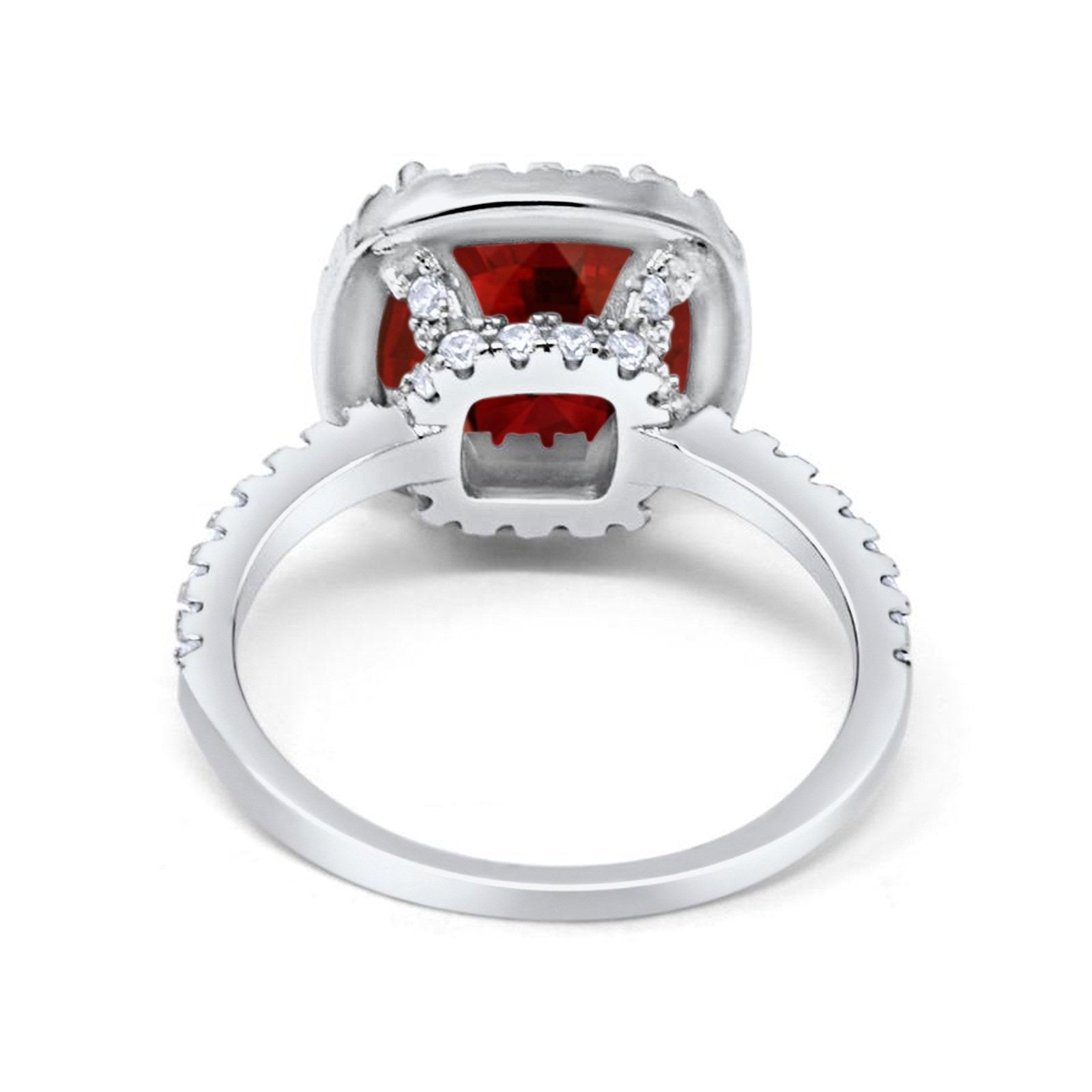 Halo Wedding Ring Cushion Cut Round Simulated Cubic Zirconia 925 Sterling Silver