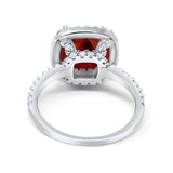 Halo Wedding Ring Cushion Cut Round Simulated Cubic Zirconia 925 Sterling Silver
