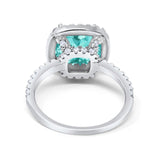 Halo Wedding Ring Cushion Cut Round Simulated Cubic Zirconia 925 Sterling Silver