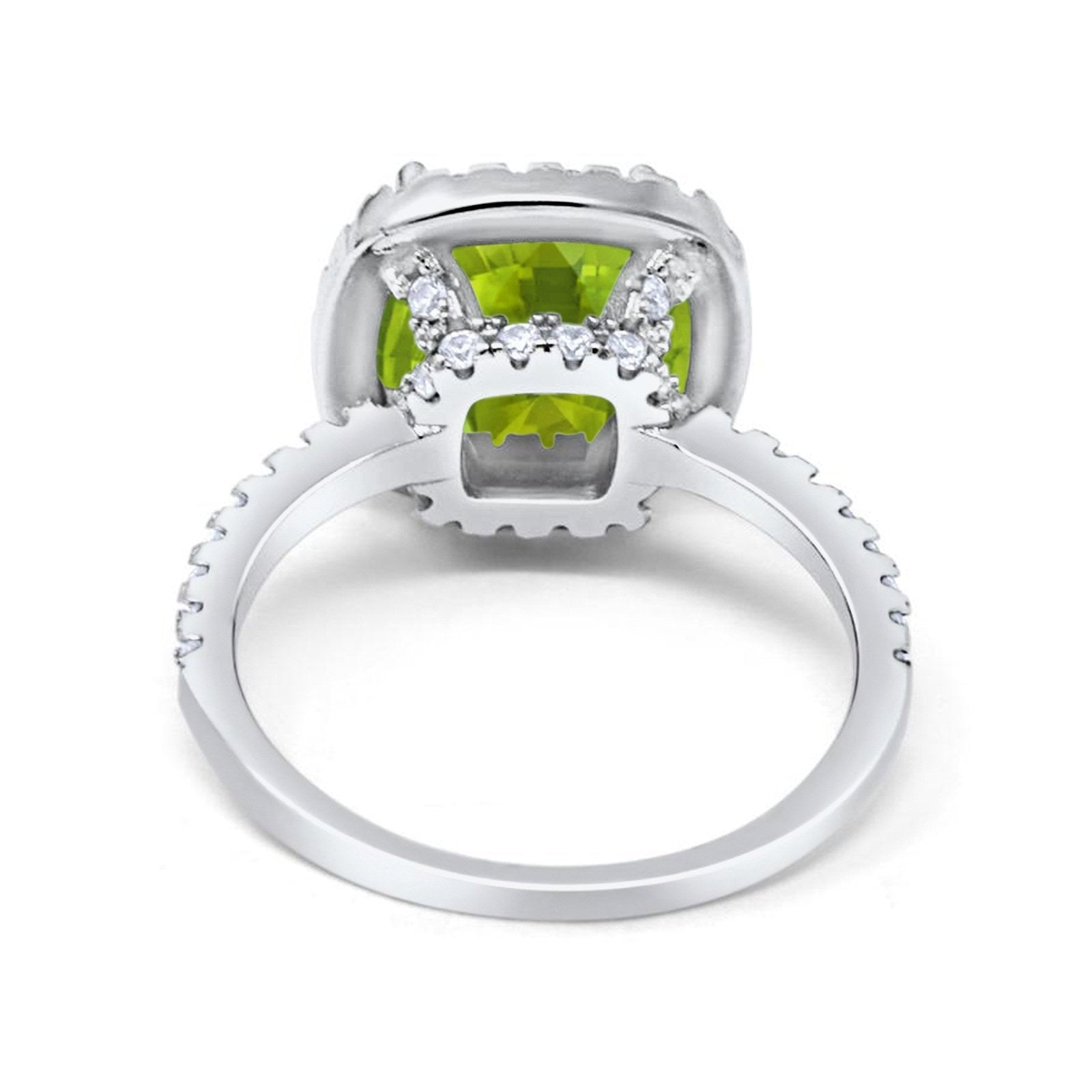 Halo Wedding Ring Cushion Cut Round Simulated Cubic Zirconia 925 Sterling Silver