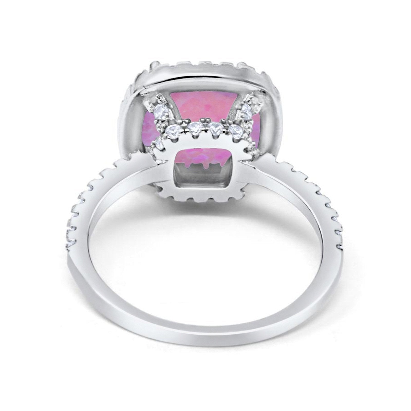 Halo Wedding Ring Cushion Cut Round Simulated Cubic Zirconia 925 Sterling Silver