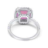 Halo Wedding Ring Cushion Cut Round Simulated Cubic Zirconia 925 Sterling Silver