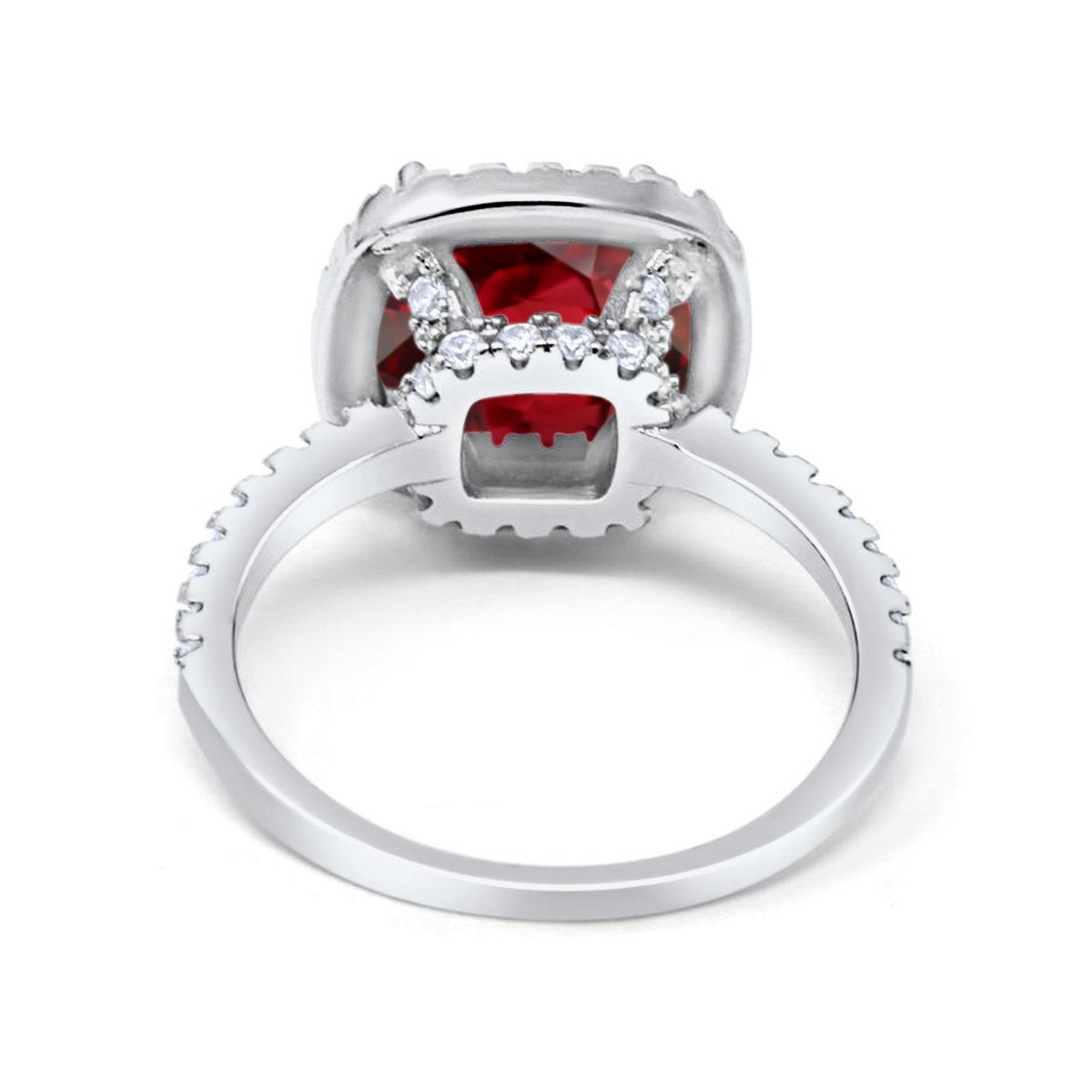 Halo Wedding Ring Cushion Cut Round Simulated Cubic Zirconia 925 Sterling Silver