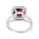 Halo Wedding Ring Cushion Cut Round Simulated Cubic Zirconia 925 Sterling Silver
