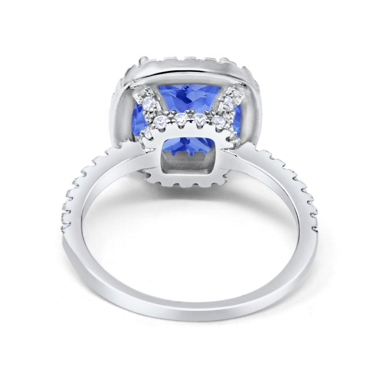 Halo Wedding Ring Cushion Cut Round Simulated Cubic Zirconia 925 Sterling Silver
