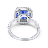 Halo Wedding Ring Cushion Cut Round Simulated Cubic Zirconia 925 Sterling Silver