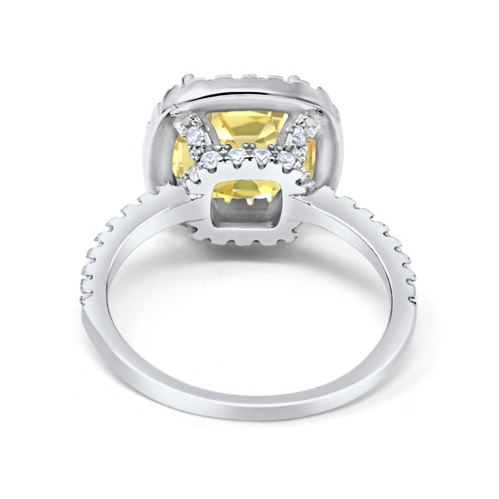 Halo Wedding Ring Cushion Cut Round Simulated Cubic Zirconia 925 Sterling Silver