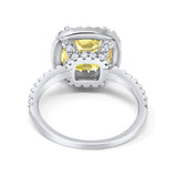 Halo Wedding Ring Cushion Cut Round Simulated Cubic Zirconia 925 Sterling Silver