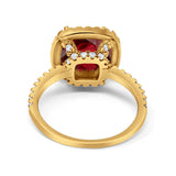 Halo Wedding Ring Cushion Cut Round Simulated Cubic Zirconia 925 Sterling Silver