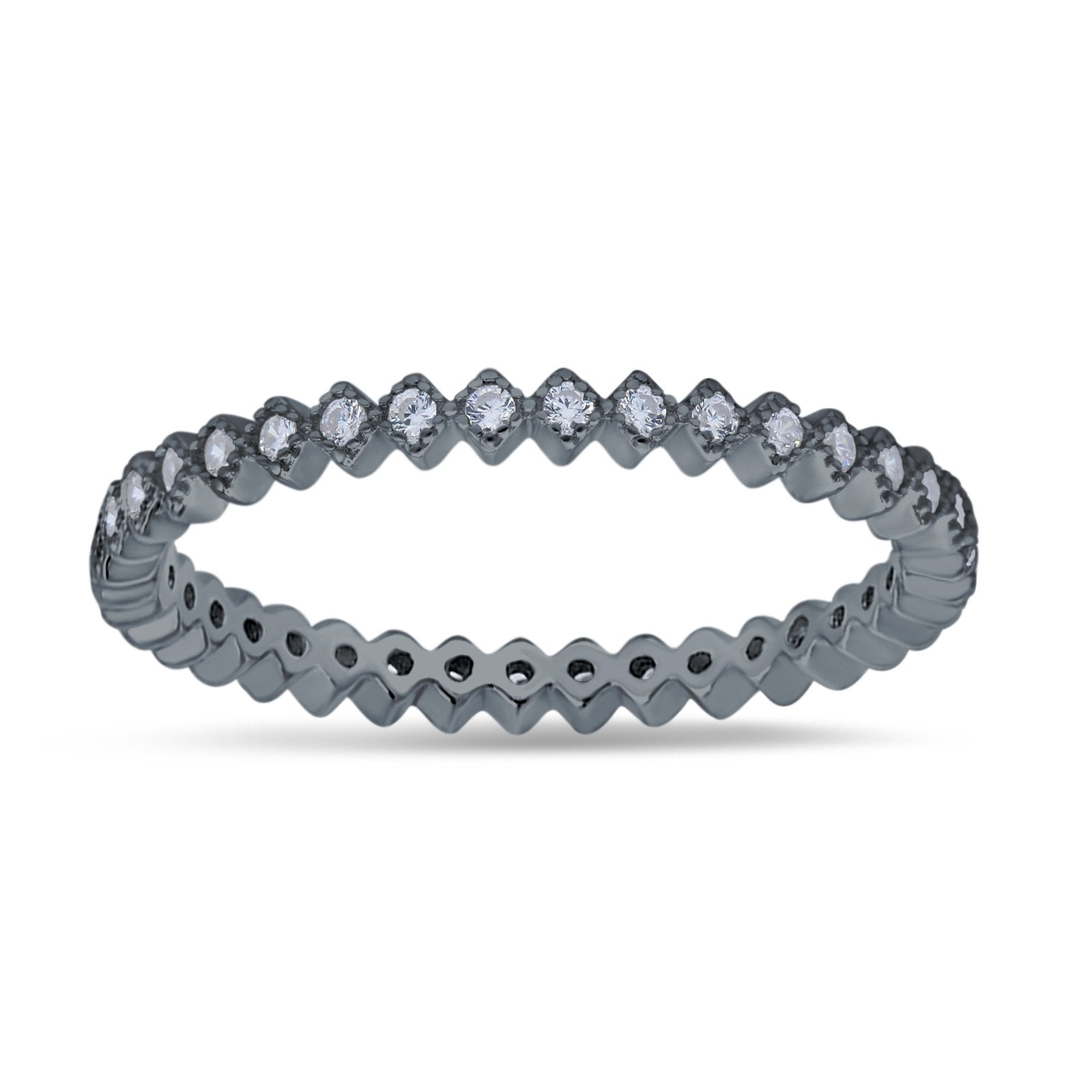 2mm Full Eternity Wedding Band Ring Simulated Cubic Zirconia 925 Sterling Silver