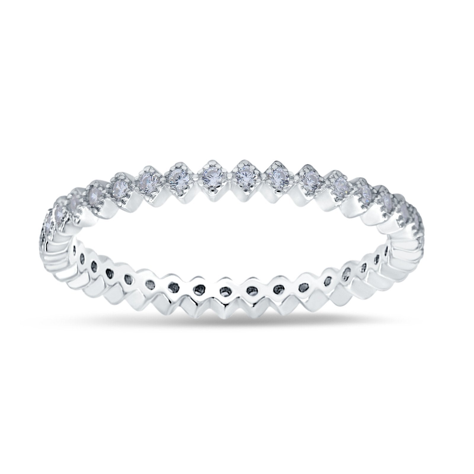 2mm Full Eternity Wedding Band Ring Simulated Cubic Zirconia 925 Sterling Silver