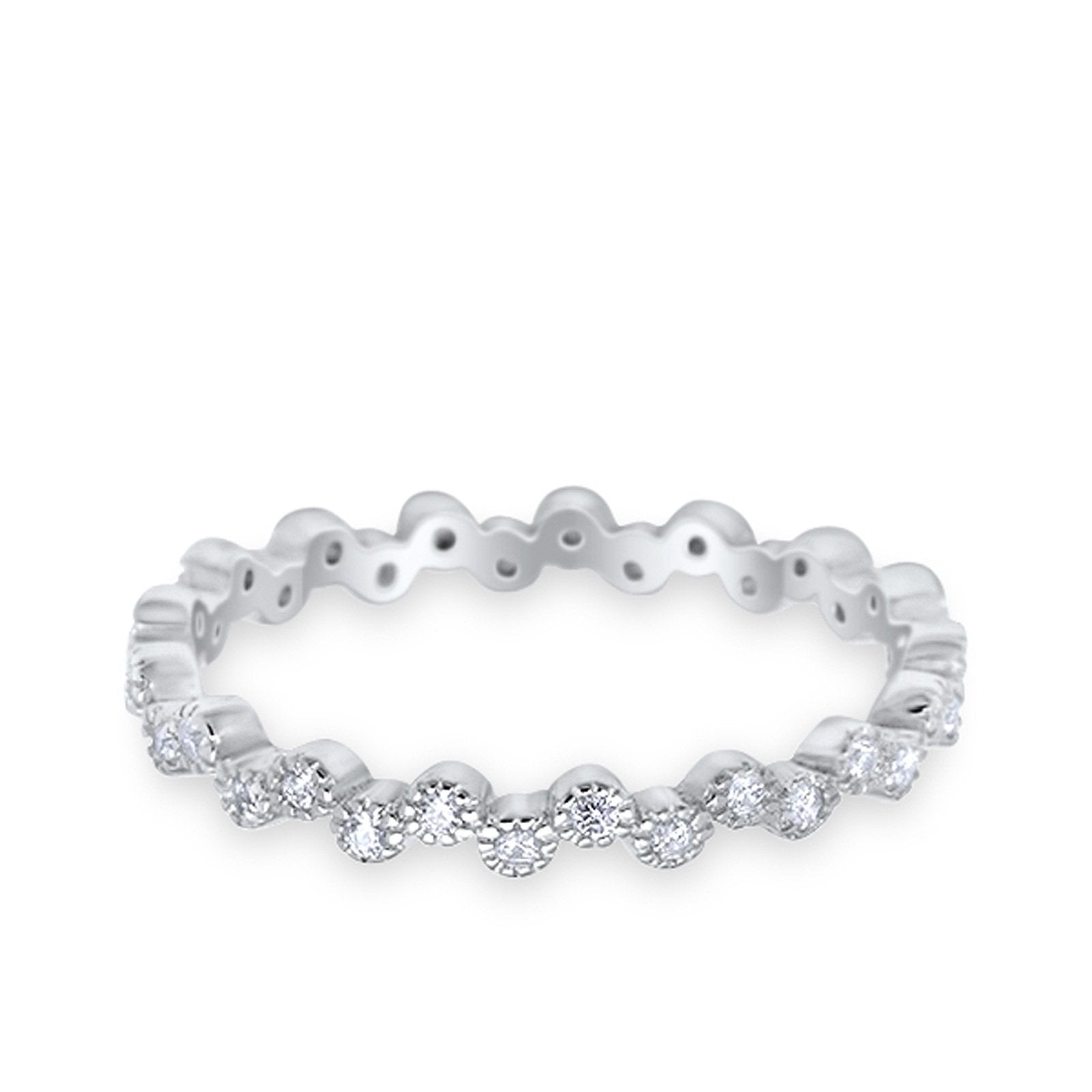 Full Eternity Stackable Band Ring Round Simulated CZ 925 Sterling Silver