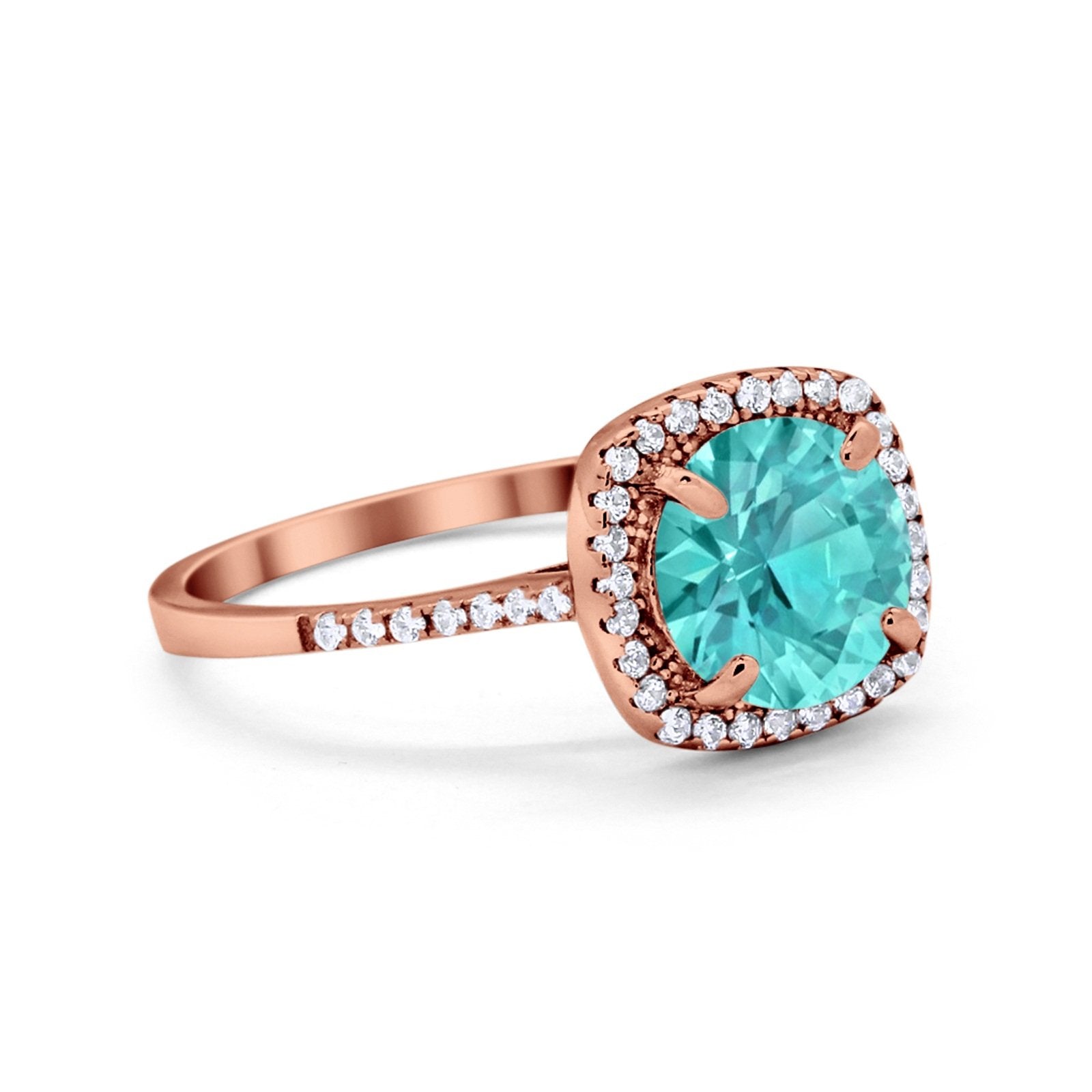 Halo Wedding Engagement Ring Round Simulated Cubic Zirconia 925 Sterling Silver