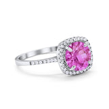 Halo Wedding Engagement Ring Round Simulated Cubic Zirconia 925 Sterling Silver