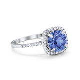 Halo Wedding Engagement Ring Round Simulated Cubic Zirconia 925 Sterling Silver