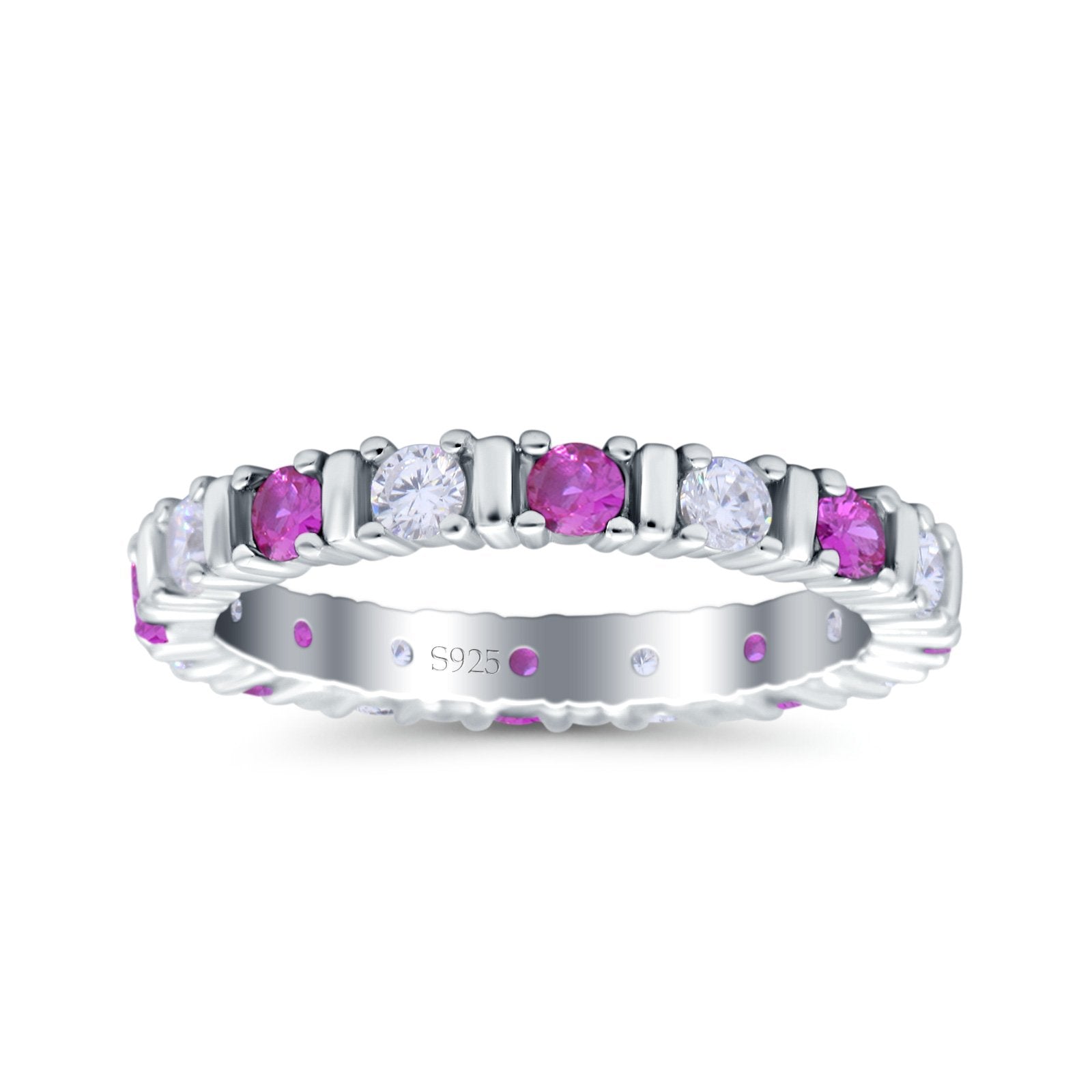 Full Eternity Stackable Ring Wedding Band Round Simulated Cubic Zirconia 925 Sterling Silver (3mm)