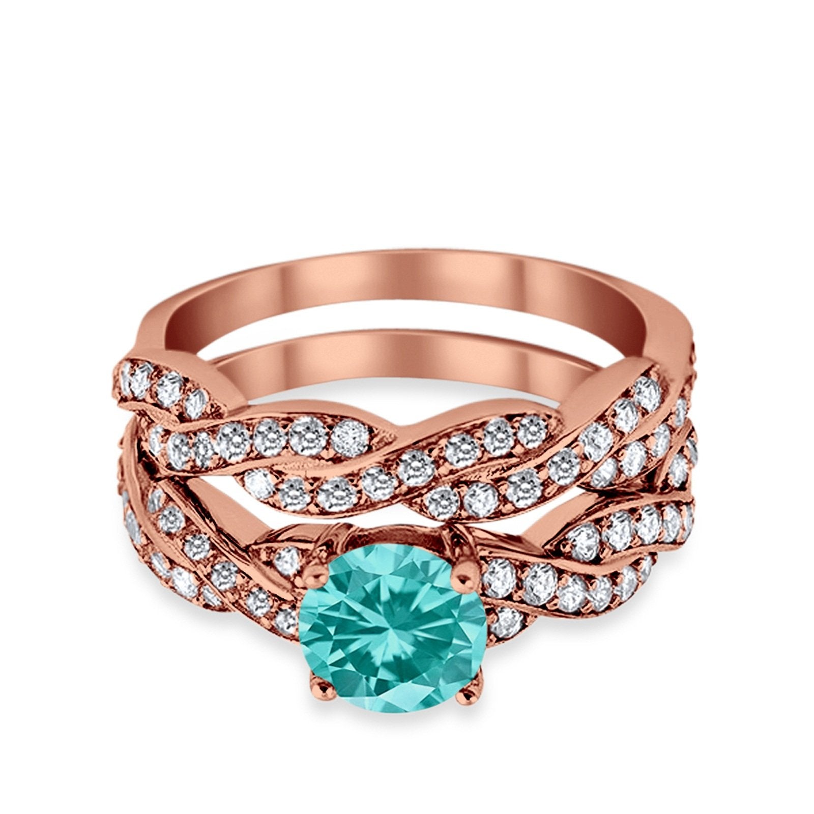 Art Deco Two Piece Braided Ring Simulated Cubic Zirconia 925 Sterling Silver