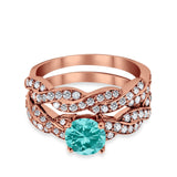 Art Deco Two Piece Braided Ring Simulated Cubic Zirconia 925 Sterling Silver