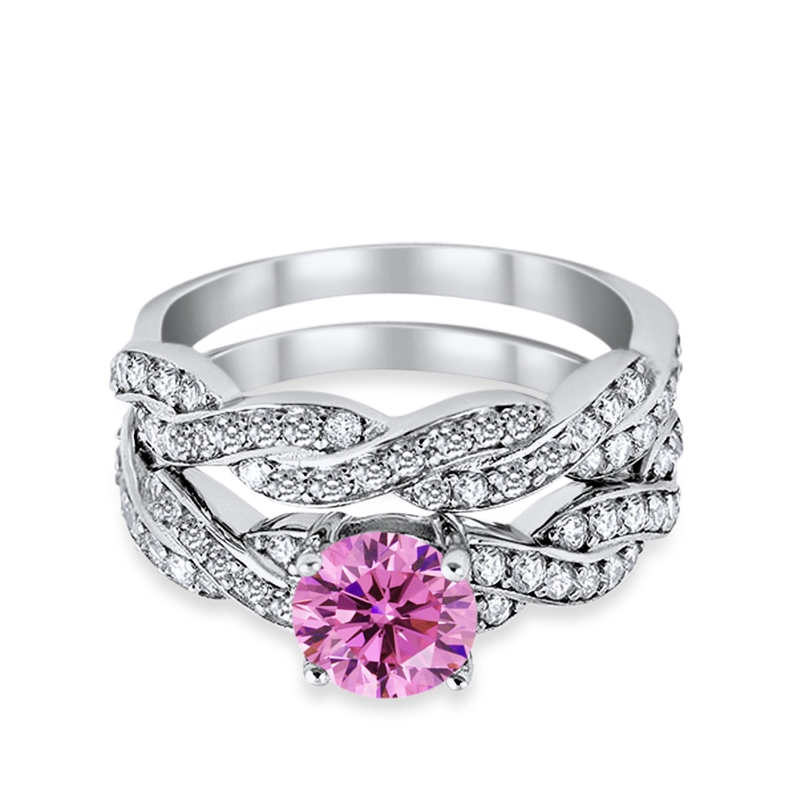 Art Deco Two Piece Braided Ring Simulated Cubic Zirconia 925 Sterling Silver