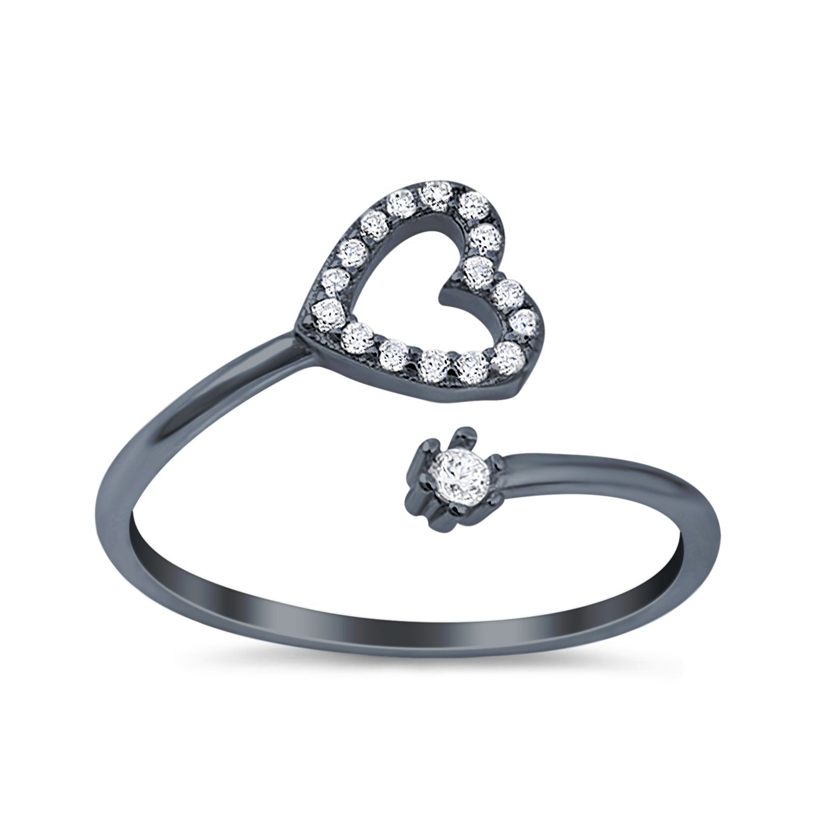 Round Heart Promise Eternity Ring Simulated Cubic Zirconia 925 Sterling Silver