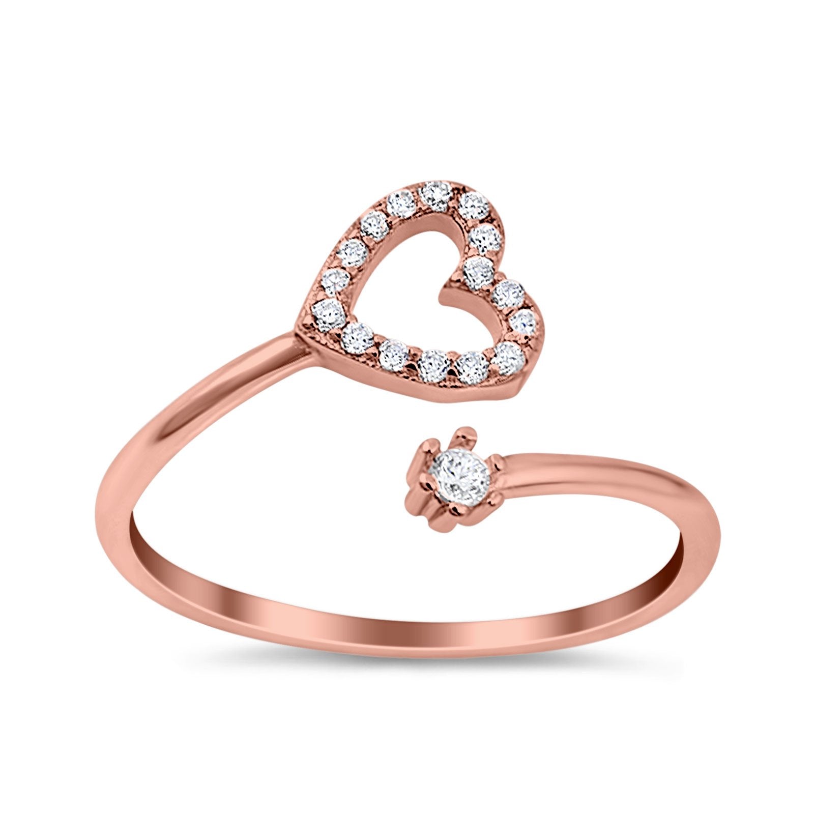 Round Heart Promise Eternity Ring Simulated Cubic Zirconia 925 Sterling Silver