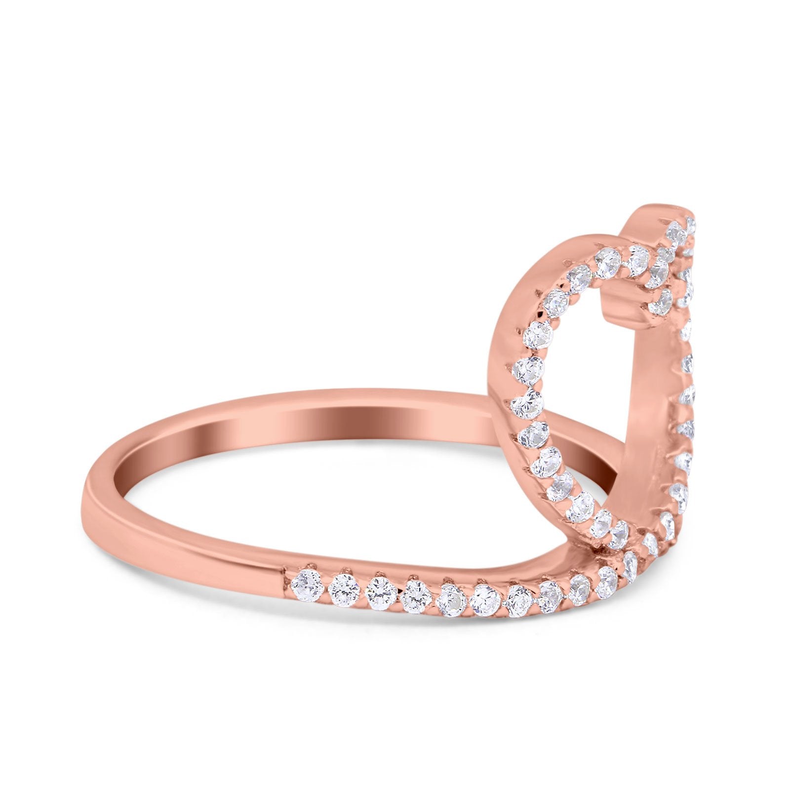 Heart Eternity Stackable Wedding Band Ring Round Simulated Cubic Zirconia 925 Sterling Silver