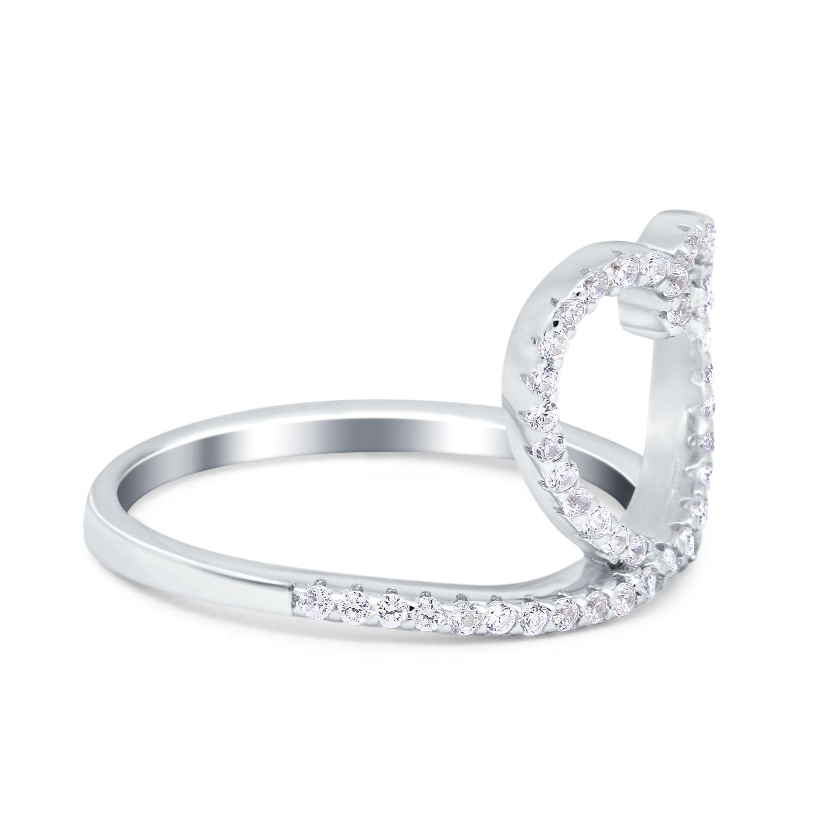 Heart Eternity Stackable Wedding Band Ring Round Simulated Cubic Zirconia 925 Sterling Silver