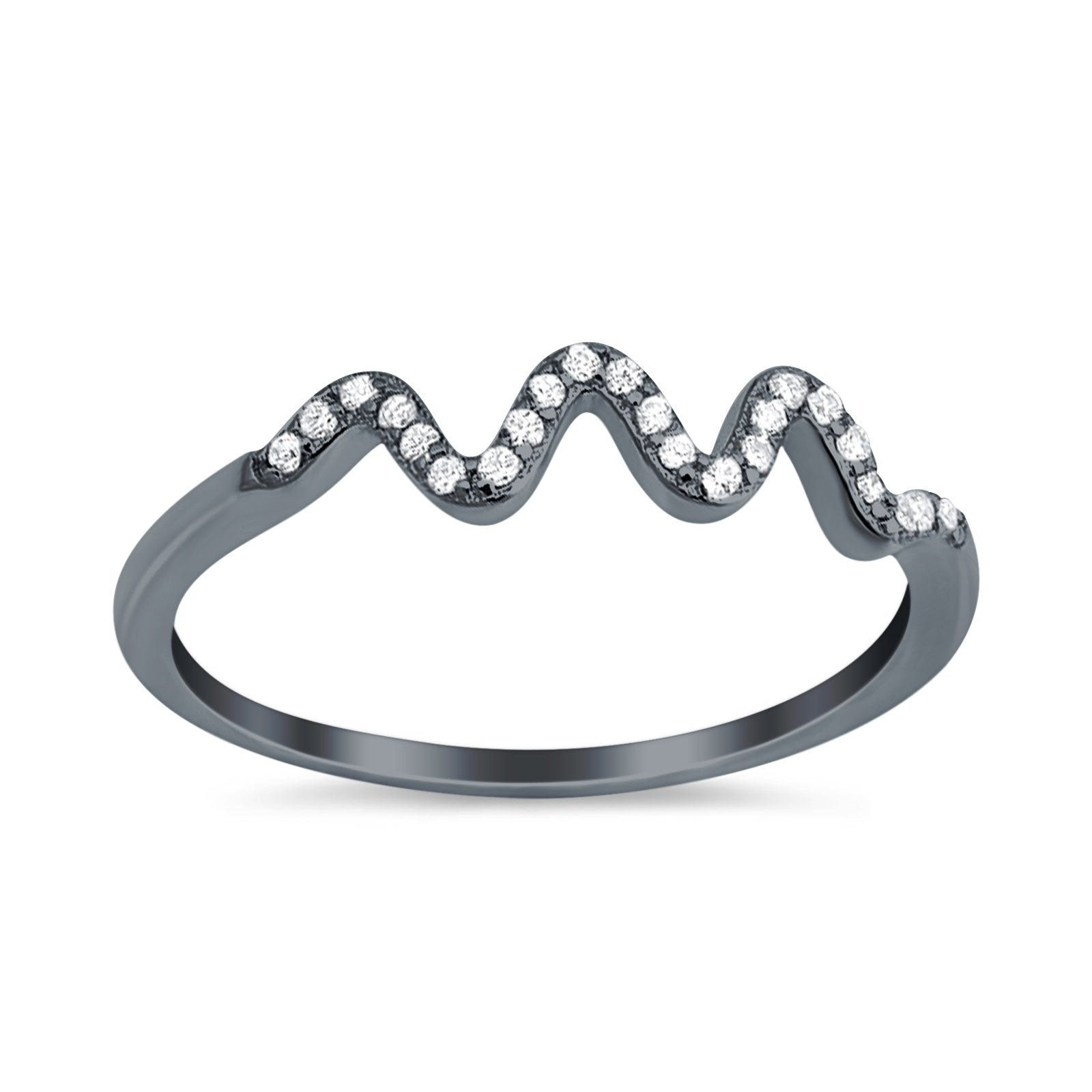 New Wave Band Ring Round Eternity Simulated Cubic Zirconia 925 Sterling Silver