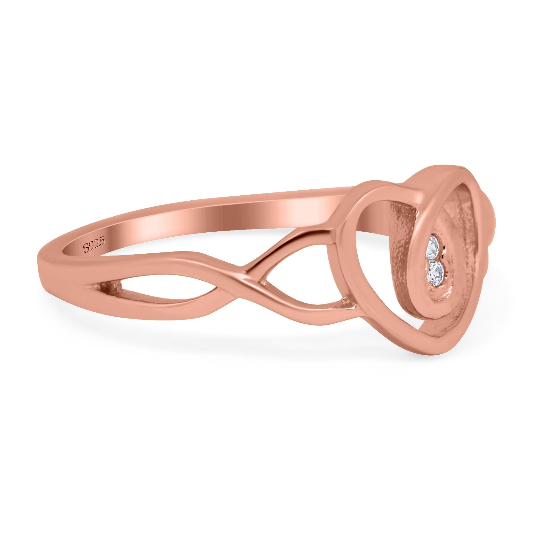 Fashion Heart Promise Ring Infinity Shank Round Simulated Cubic Zirconia 925 Sterling Silver (9mm)