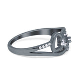 Double Heart Promise Ring Split Shank Round Simulated Cubic Zirconia 925 Sterling Silver