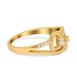 Double Heart Promise Ring Split Shank Round Simulated Cubic Zirconia 925 Sterling Silver