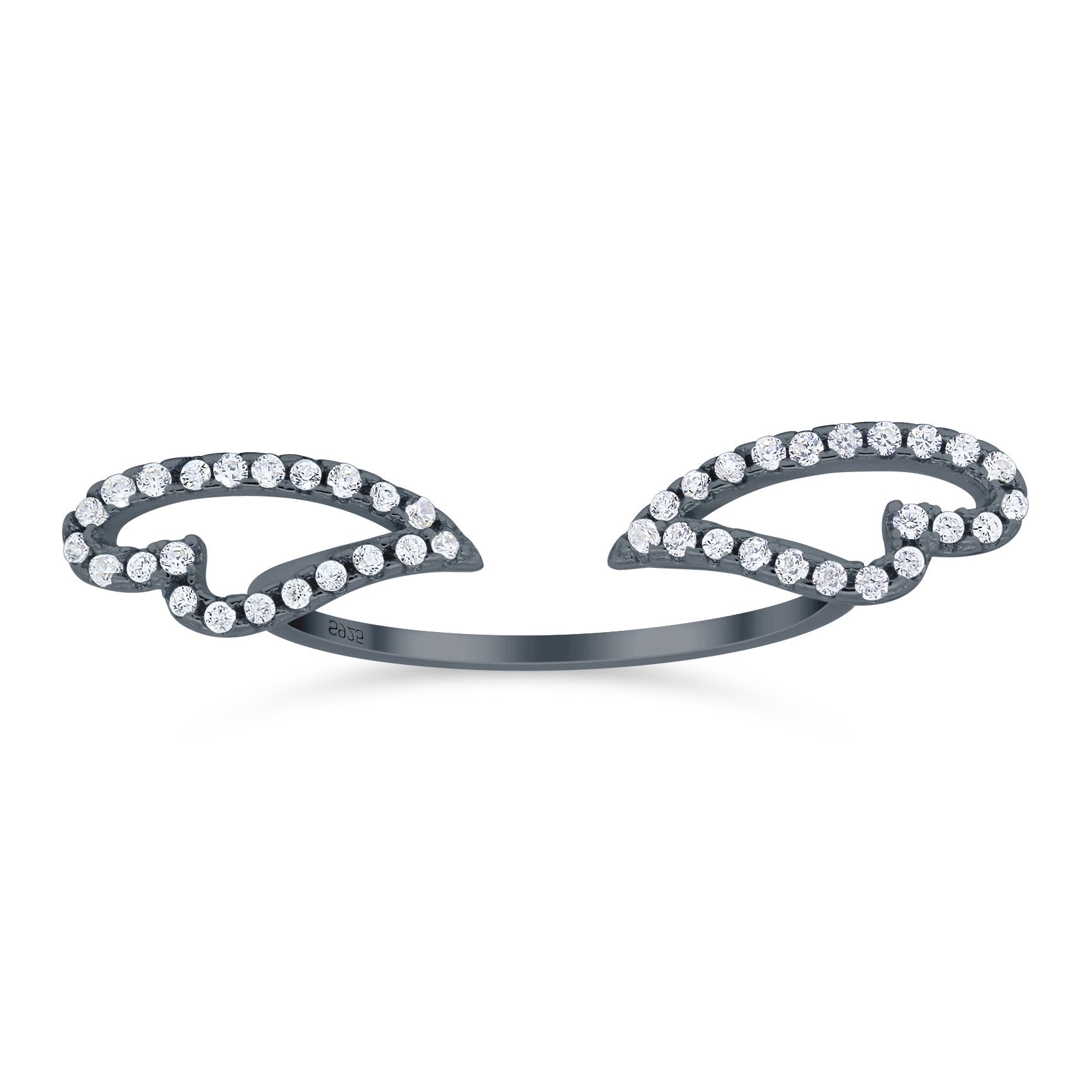Angel Wings Ring Round Simulated Cubic Zirconia 925 Sterling Silver (6mm)