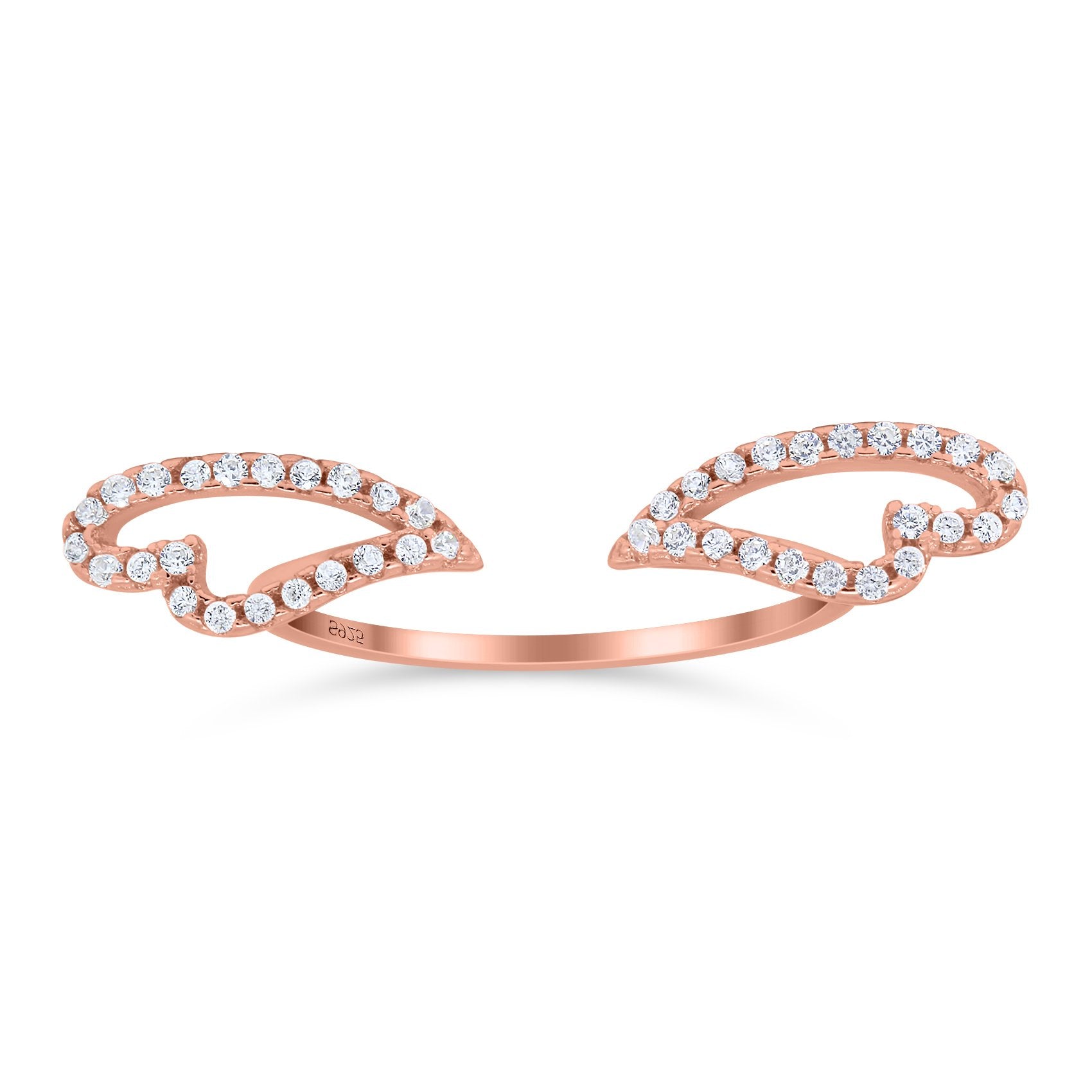 Angel Wings Ring Round Simulated Cubic Zirconia 925 Sterling Silver (6mm)