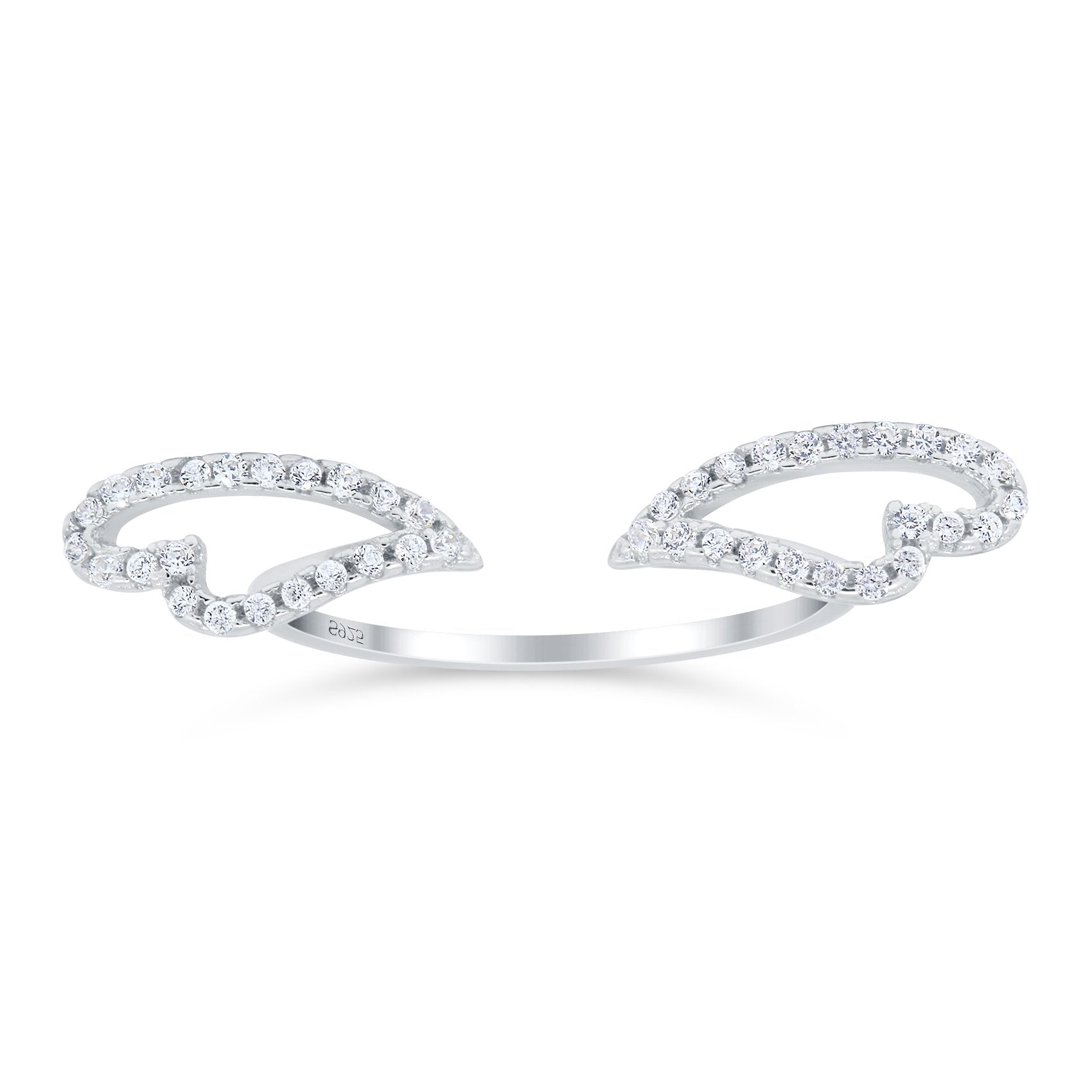 Angel Wings Ring Round Simulated Cubic Zirconia 925 Sterling Silver (6mm)