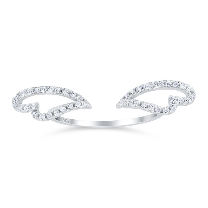Angel Wings Ring Round Simulated Cubic Zirconia 925 Sterling Silver (6mm)
