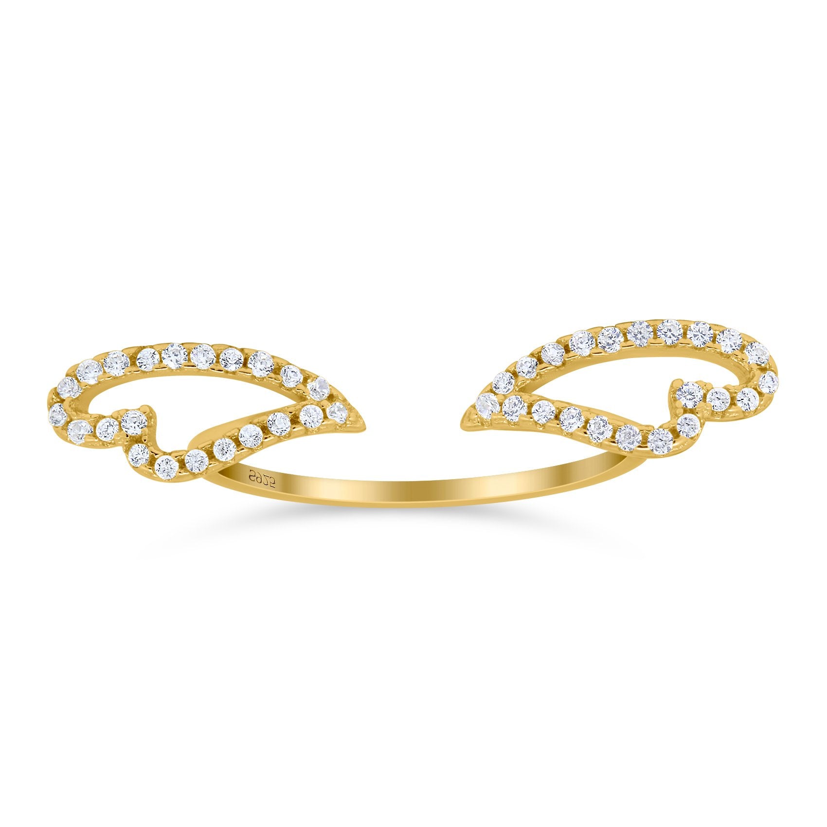 Angel Wings Ring Round Simulated Cubic Zirconia 925 Sterling Silver (6mm)