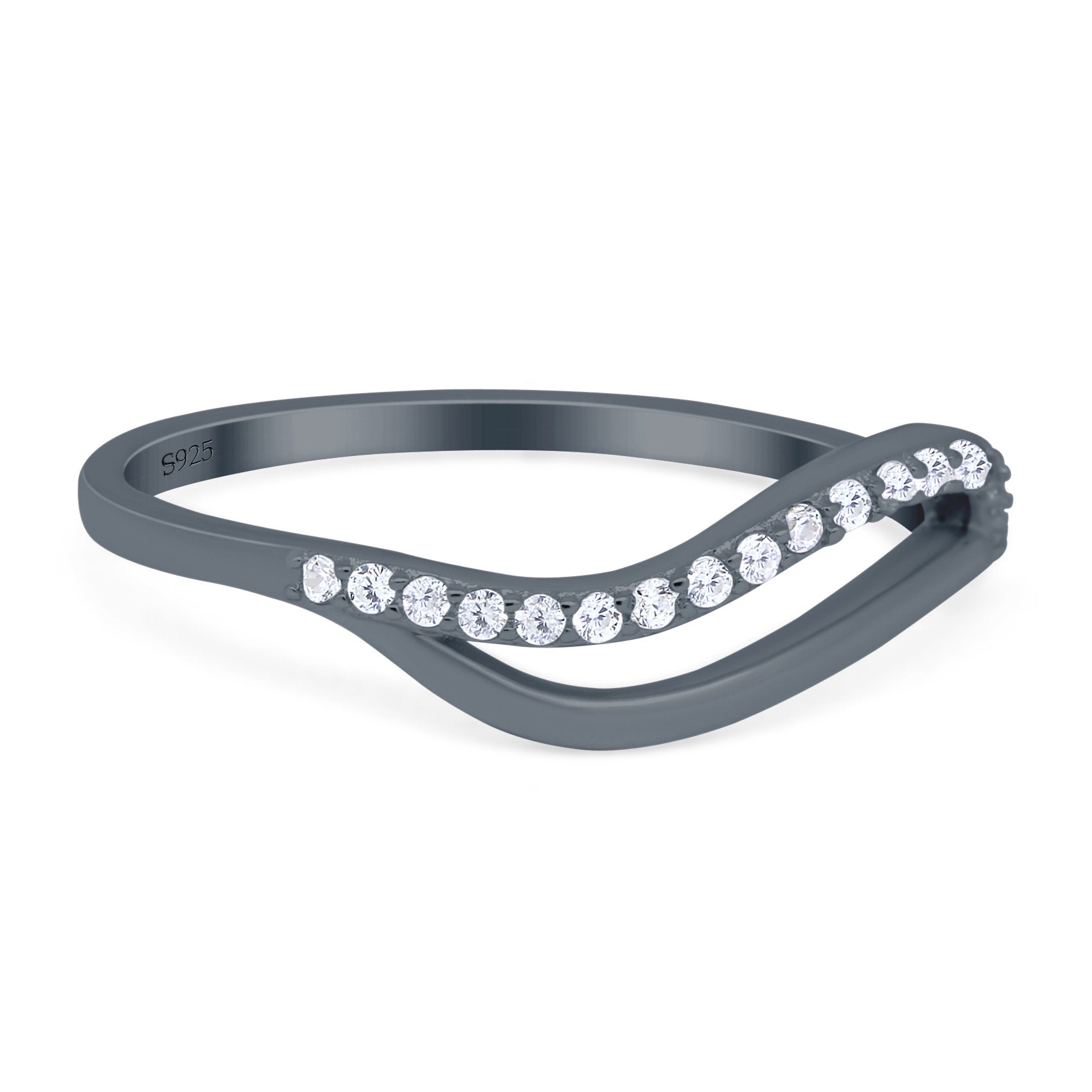 Wave Ring Half Eternity Round Simulated Cubic Zirconia 925 Sterling Silver (7mm)