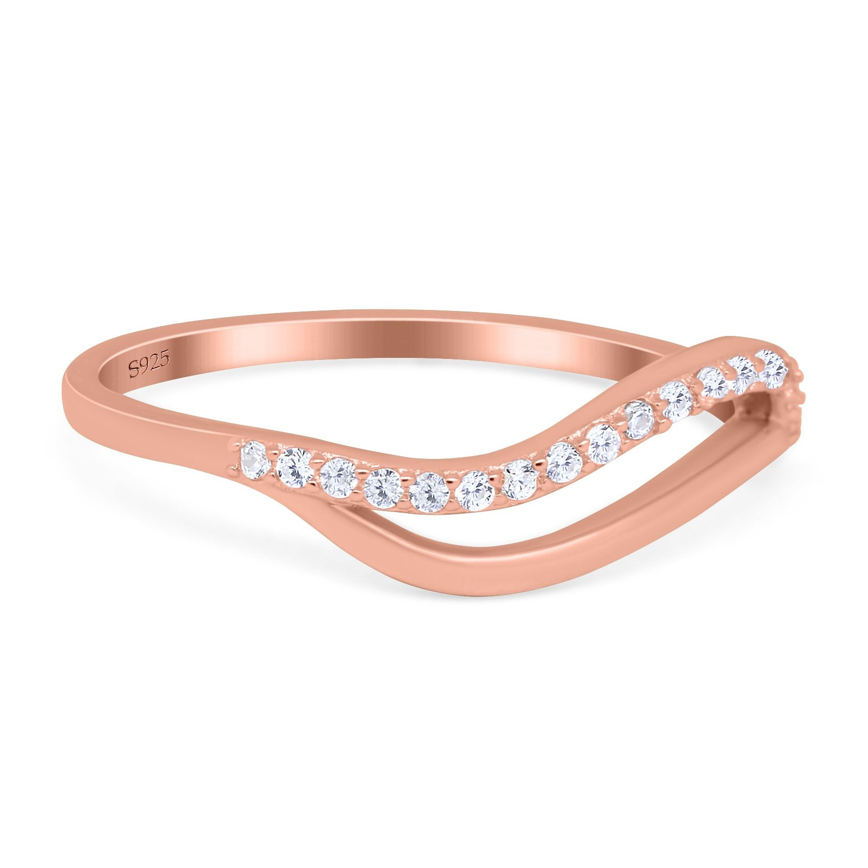 Wave Ring Half Eternity Round Simulated Cubic Zirconia 925 Sterling Silver (7mm)