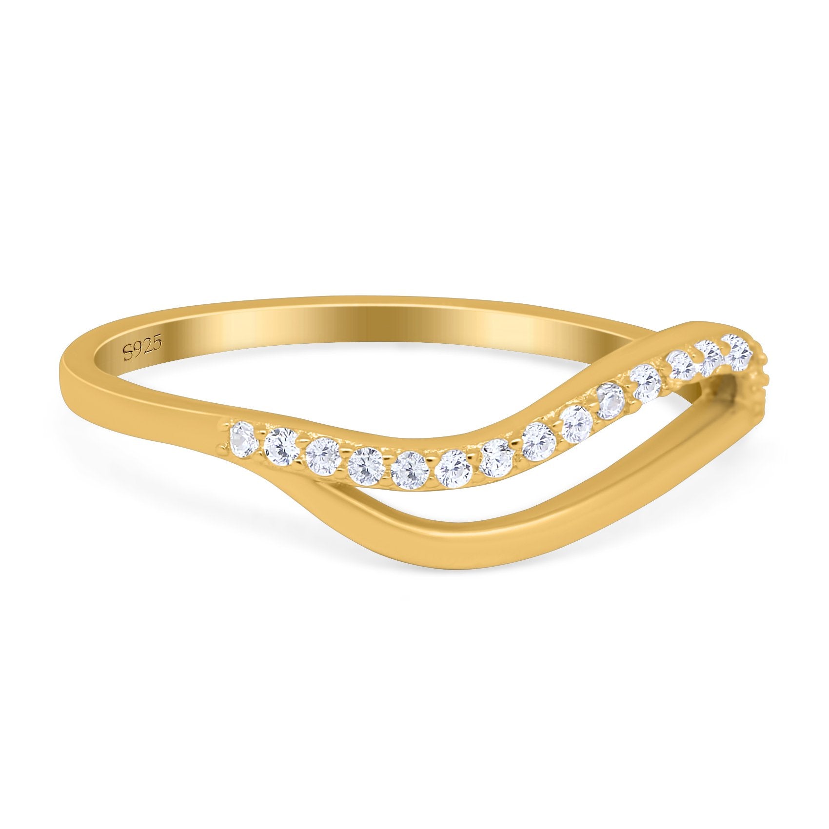 Wave Ring Half Eternity Round Simulated Cubic Zirconia 925 Sterling Silver (7mm)