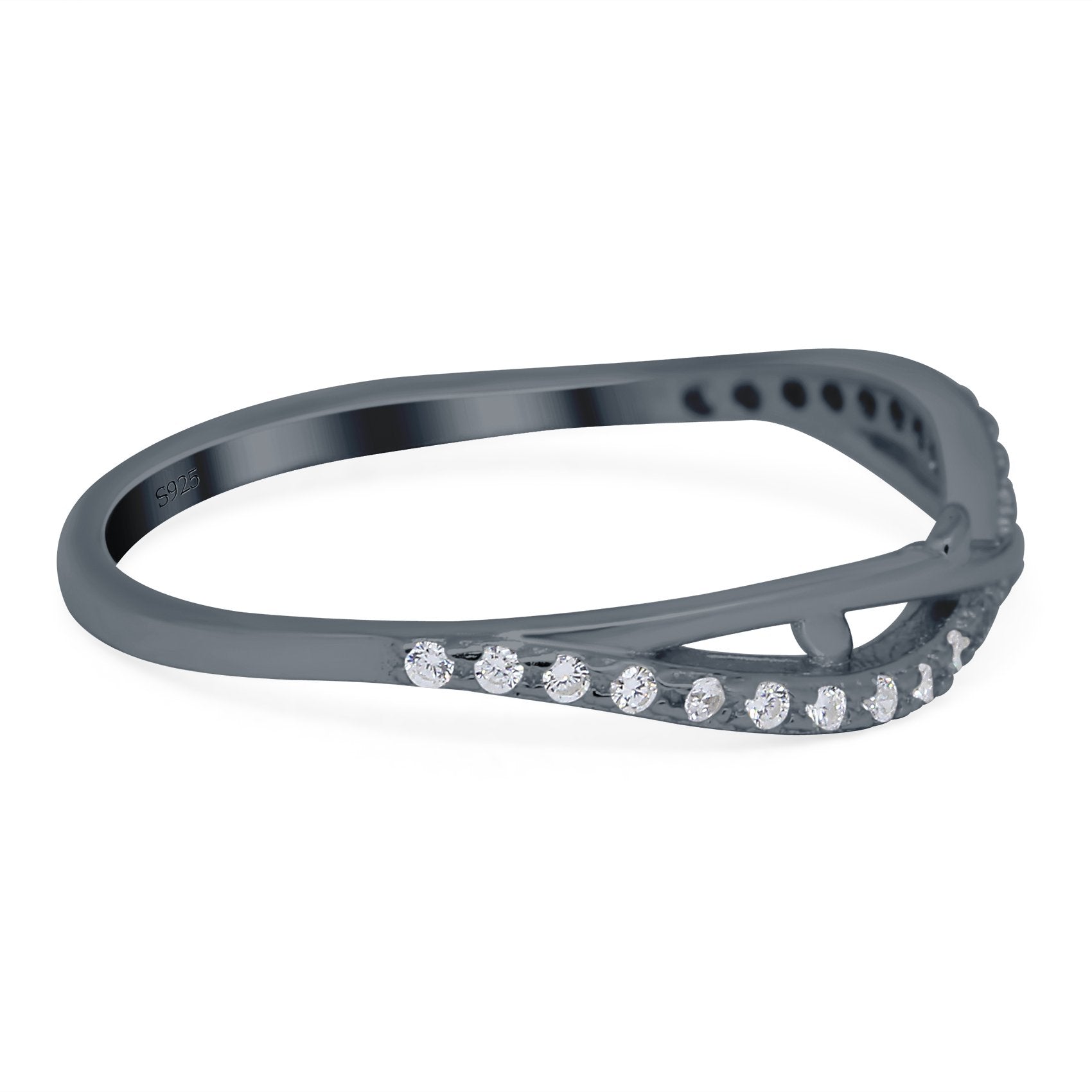 Fashion Crisscross Half Eternity Ring Band Round 4mm Simulated Cubic Zirconia 925 Sterling Silver
