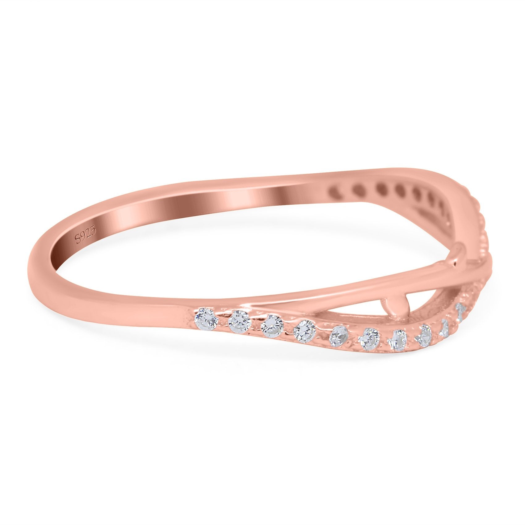 Fashion Crisscross Half Eternity Ring Band Round 4mm Simulated Cubic Zirconia 925 Sterling Silver