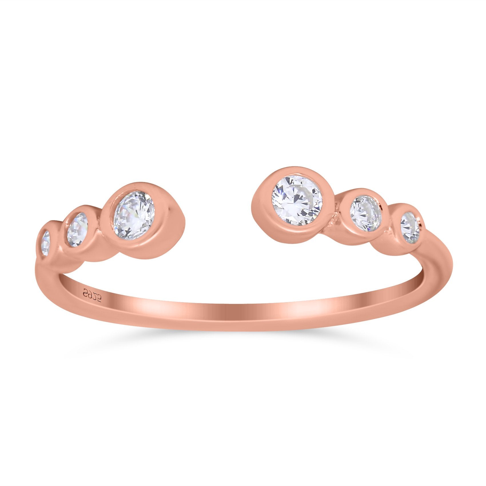 Half Eternity Ring Band Bezel Set Round Simulated Cubic Zirconia 925 Sterling Silver (4mm)