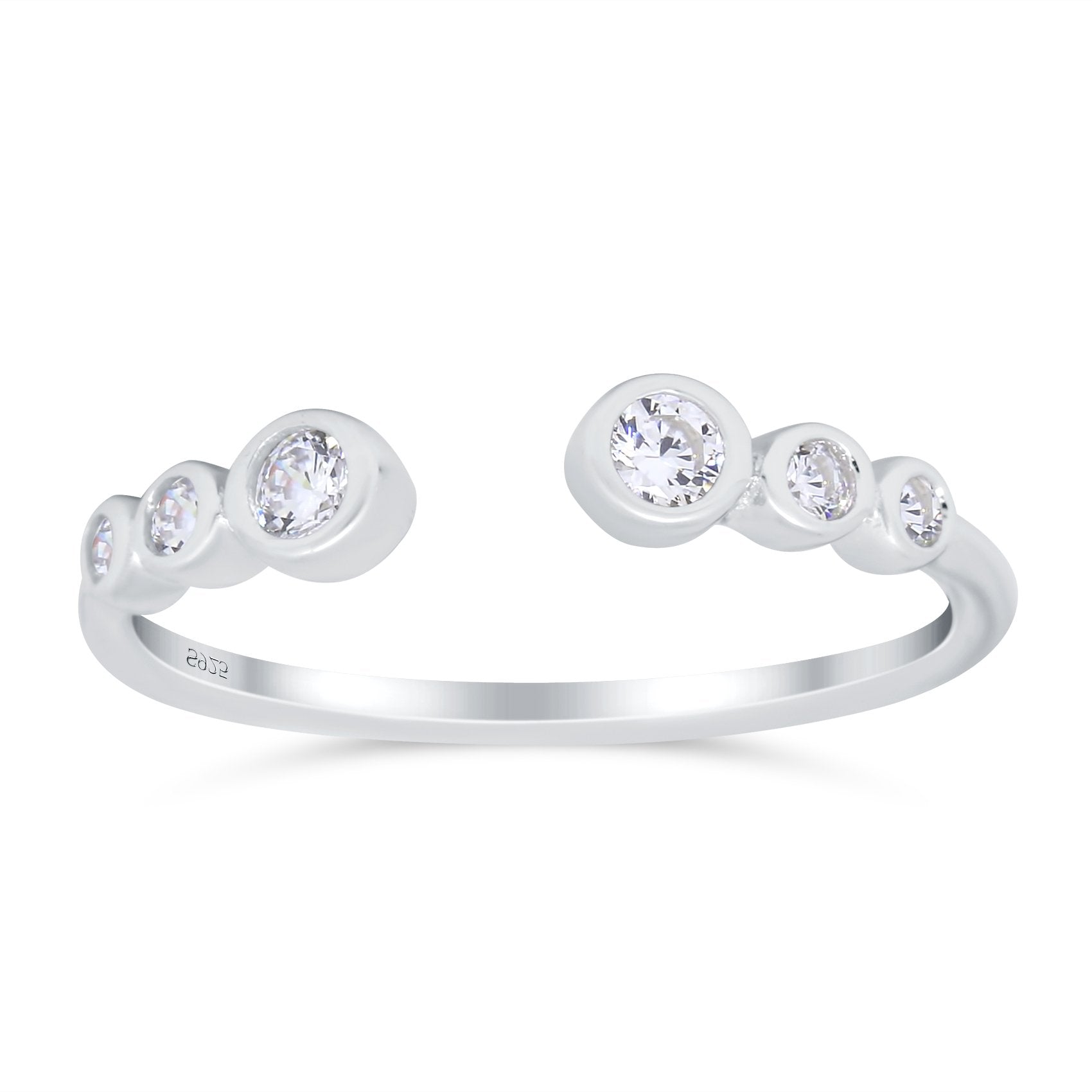 Half Eternity Ring Band Bezel Set Round Simulated Cubic Zirconia 925 Sterling Silver (4mm)