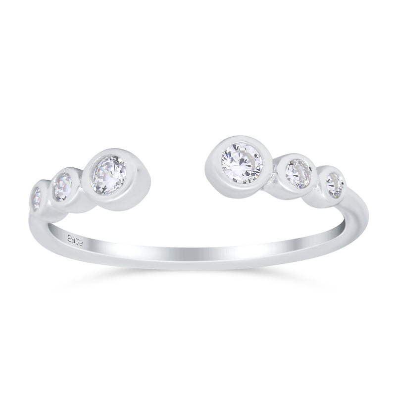 Half Eternity Ring Band Bezel Set Round Simulated Cubic Zirconia 925 Sterling Silver (4mm)