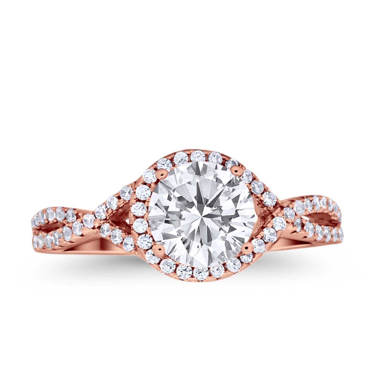 Halo Twisted Engagement Ring Simulated Cubic Zirconia 925 Sterling Silver